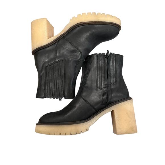 Free People James Chelsea Black Leather Ankle Boots Block Heel Platform Size 10 - Picture 8 of 13